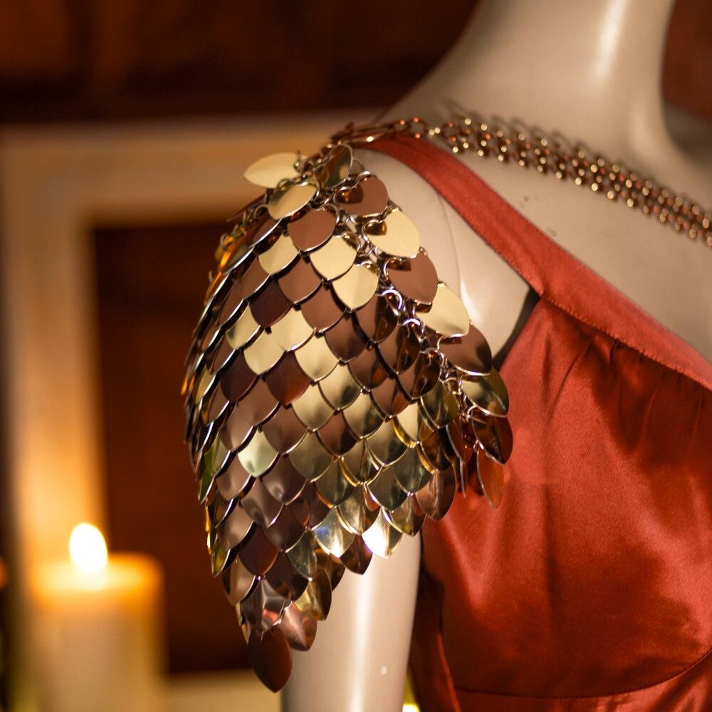 Gold and Copper chainmail scalemail  Shoulder Armor pauldron